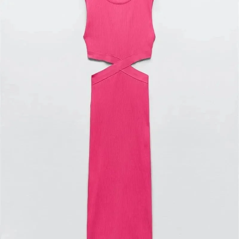 Other Deep Fuchsia Cutout Ribbed Maxi Dress Purple - 1