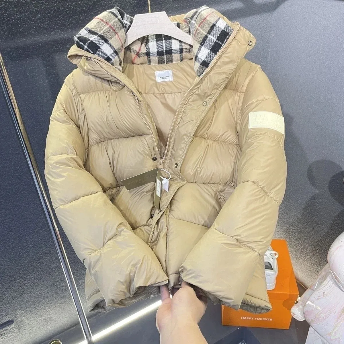 Burberry Burberry Classic Check Khaki Puffer Jacket Beige