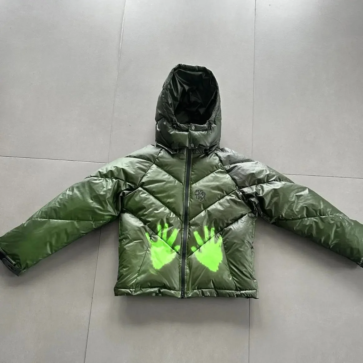 Other Olive Green Printed Puffer Jacket Green - 1
