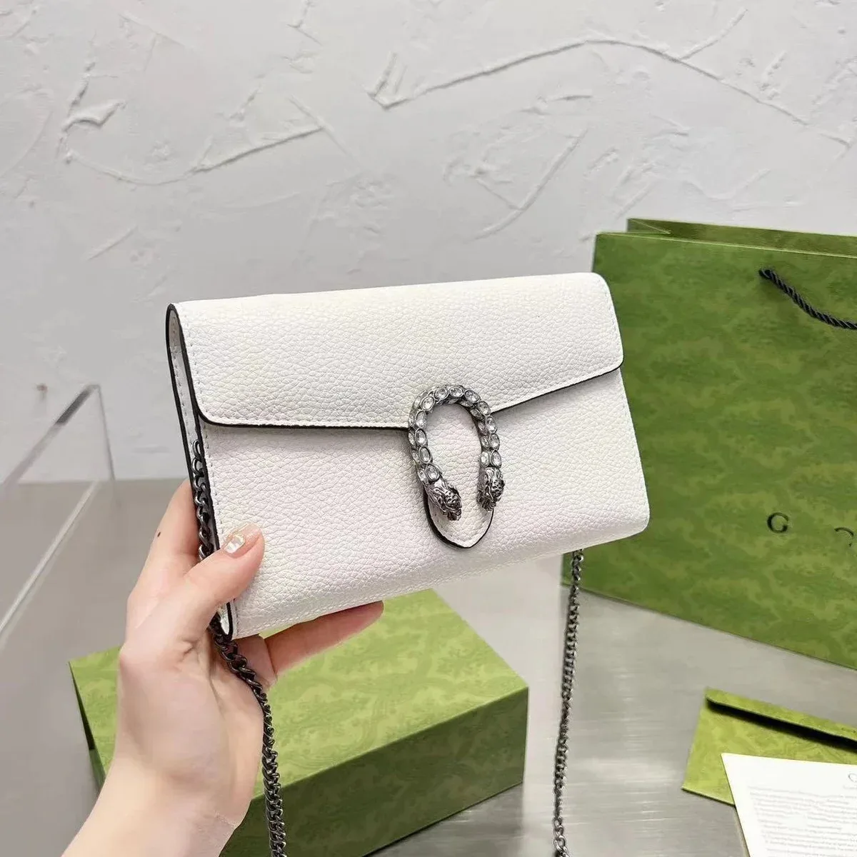 Gucci Gucci Dionysus White Leather Chain Bag White