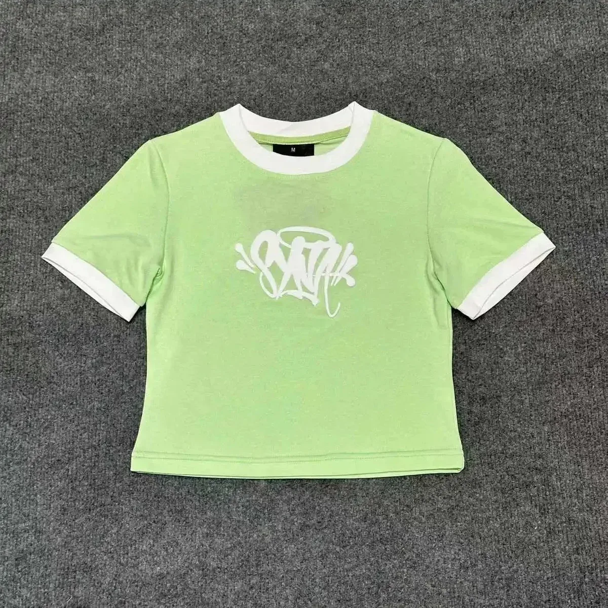 Other Green White Graphic Print Crop T-Shirt Green - 1