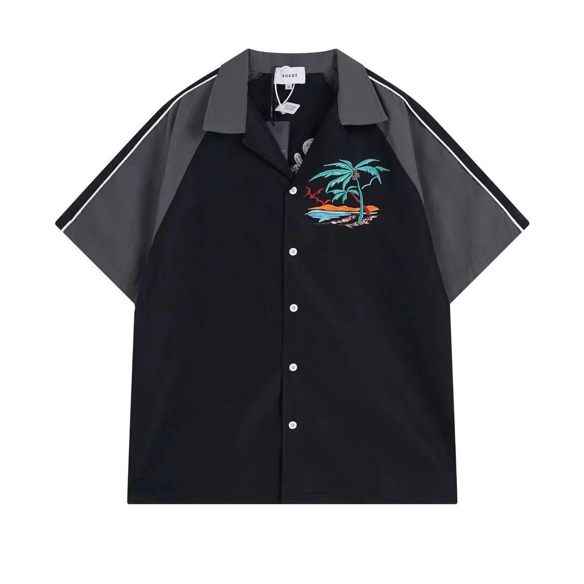 Rhude Rhude Tropical Print Short Sleeve Shirt Black Black - 1