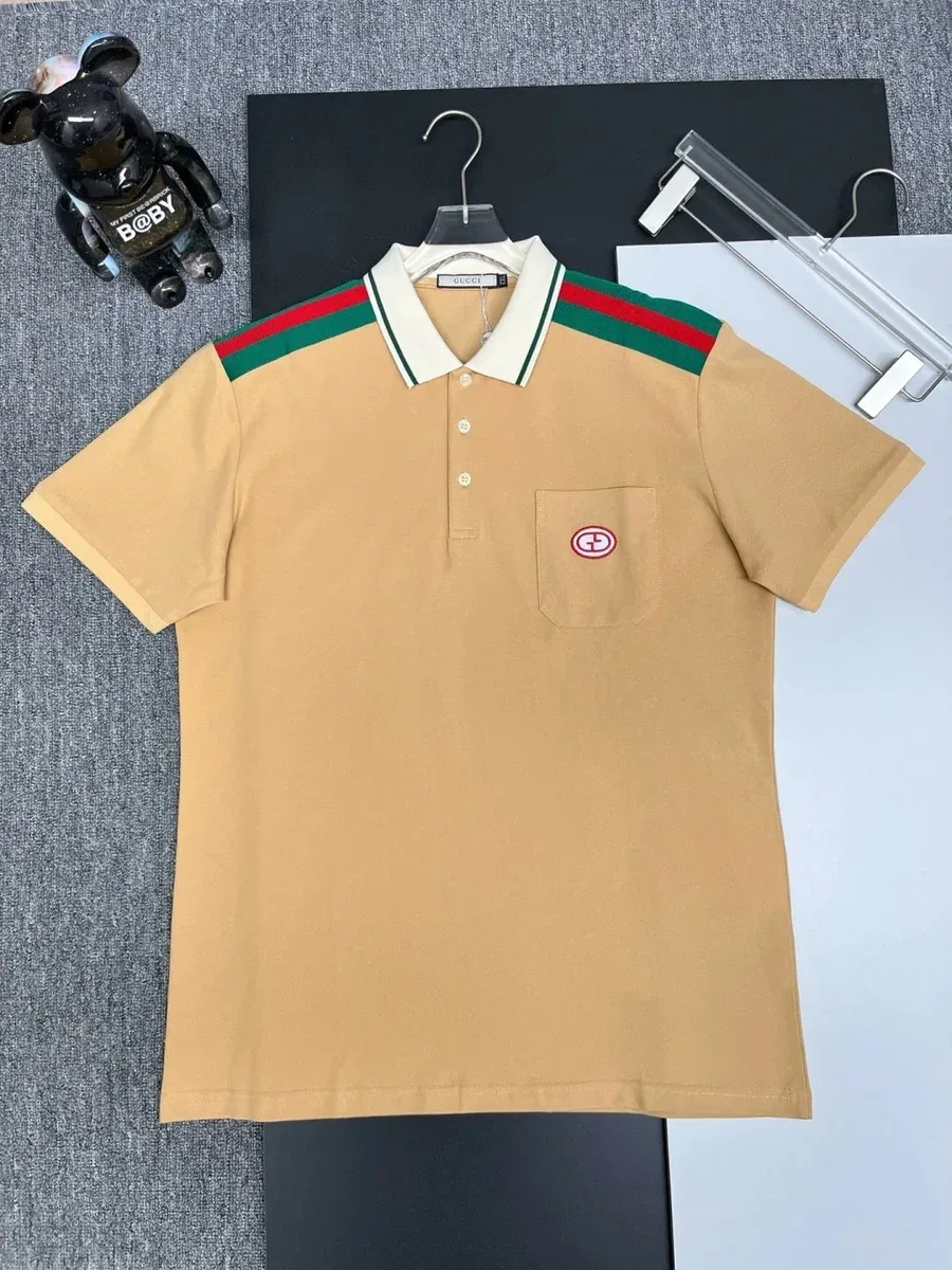 Gucci Gucci Polo Bear Polo Shirt Camel Red/Green Stripe Beige - 1