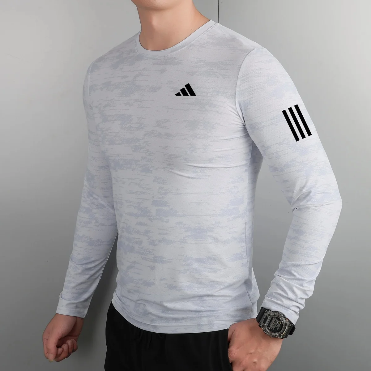 Adidas Adidas Camo Long Sleeve T-Shirt White/Black Tops White - 1