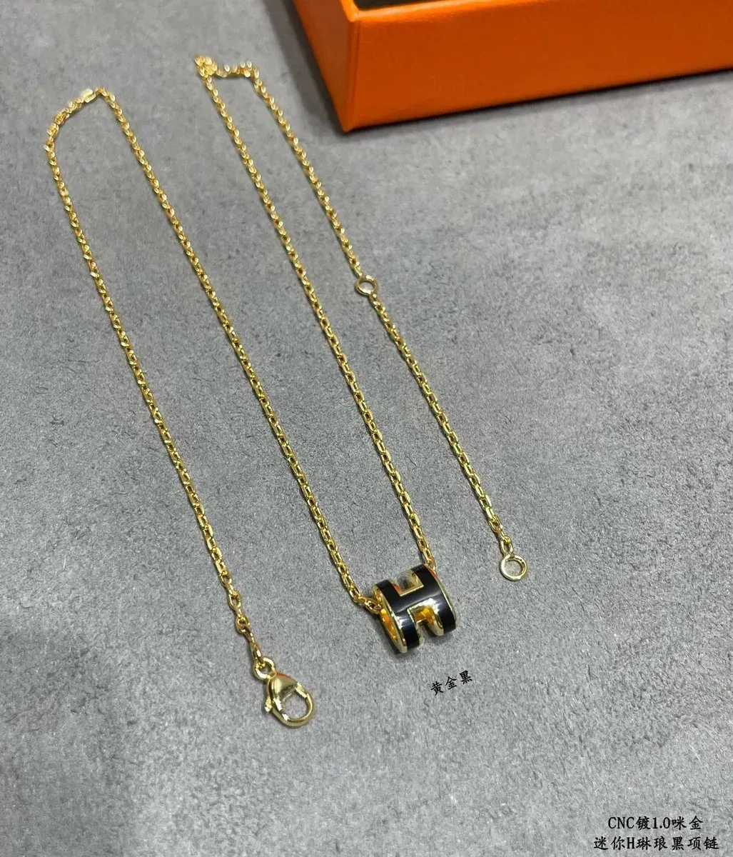 Hermès Hermès H Mini Black and Gold Necklace Gold