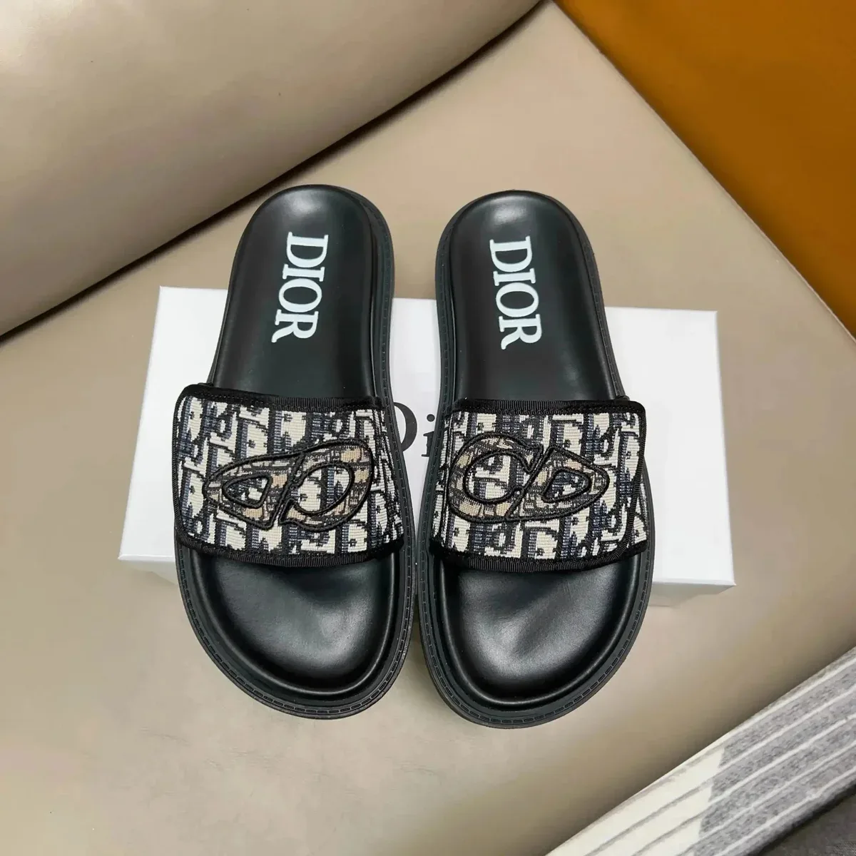Dior Dior Oblique Slide Sandals Black/Beige Oblique Black