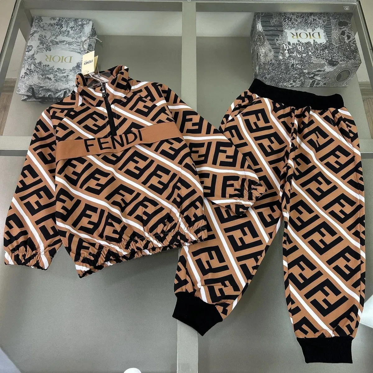 Fendi Fendi FF Monogram Beige/Black/White Tracksuit Set Beige
