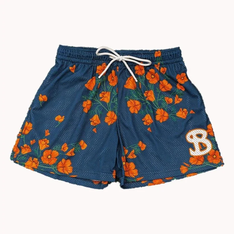 Other Navy Orange Flowers Mesh Shorts Navy - 1