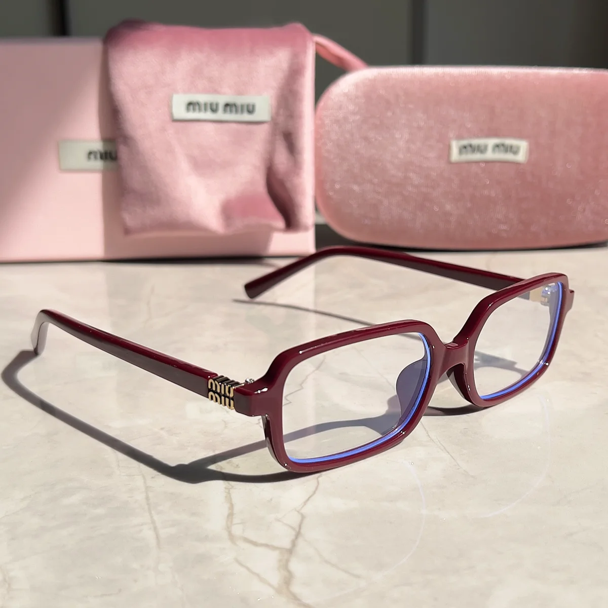 Miu Miu Miu Miu Rectangular Frame Eyeglasses Wine Red Red - 1