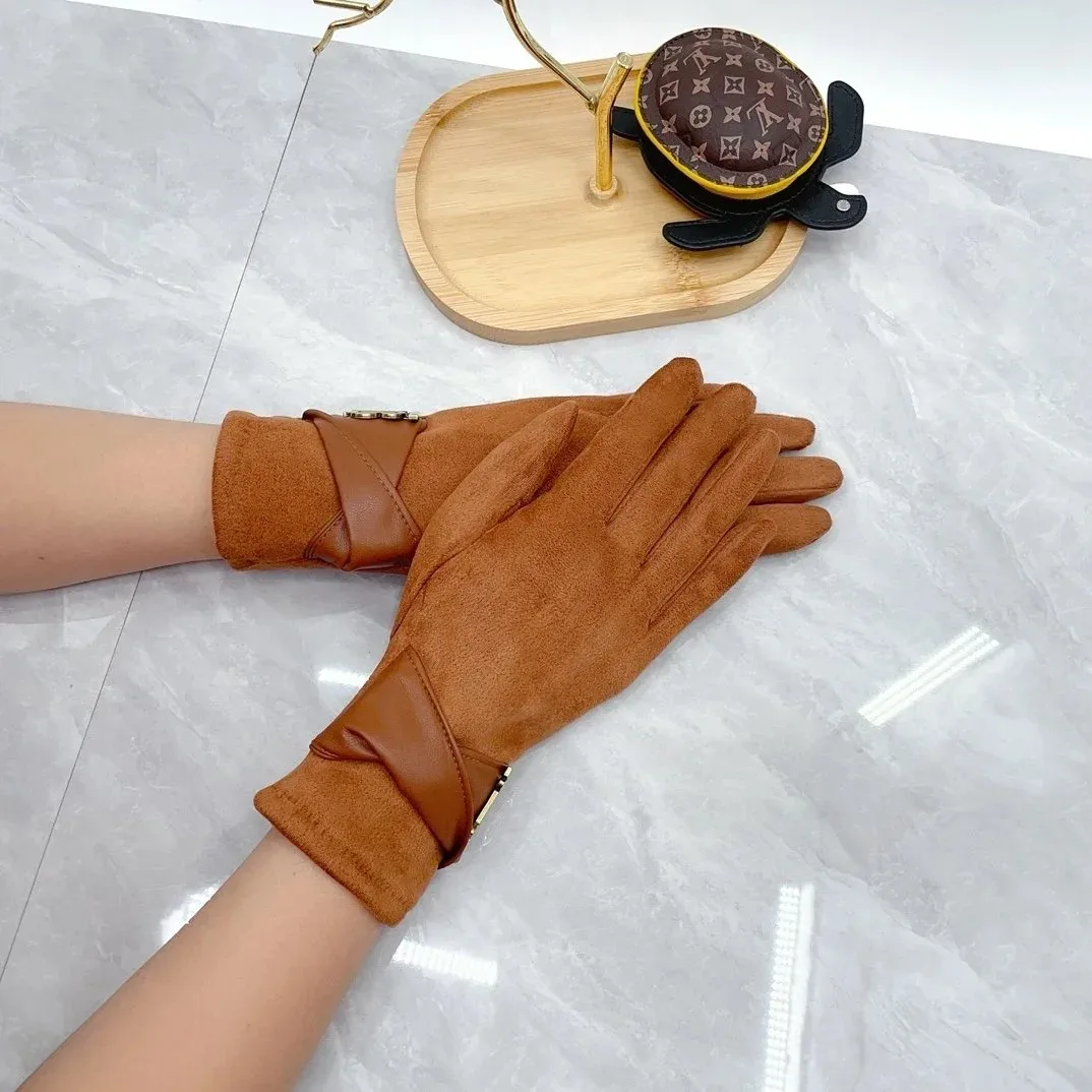 Other Unisex Brown Suede Leather Gloves Brown - 1