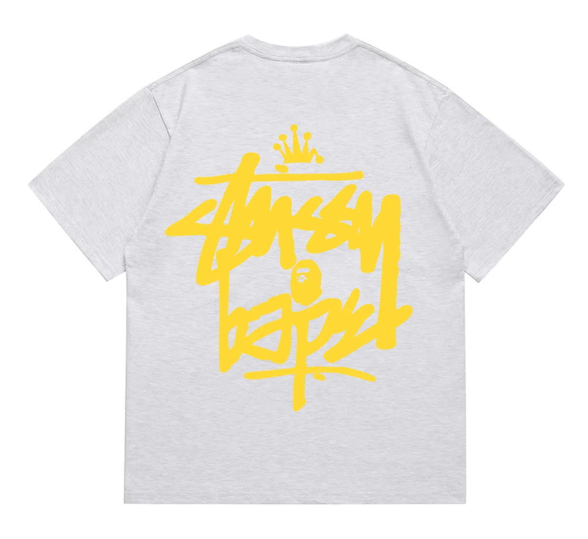 Stussy Stussy Basic Logo Heather Grey/Yellow T-Shirt Grey