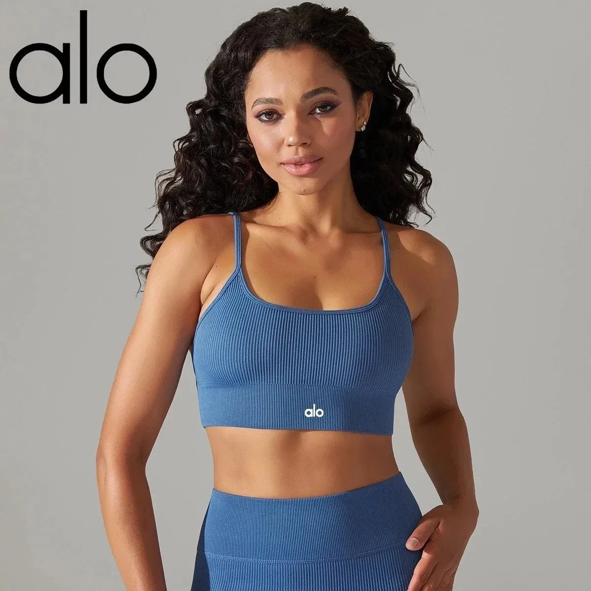 Alo Yoga Alo Ribbed Sports Bra Blue Blue - 1