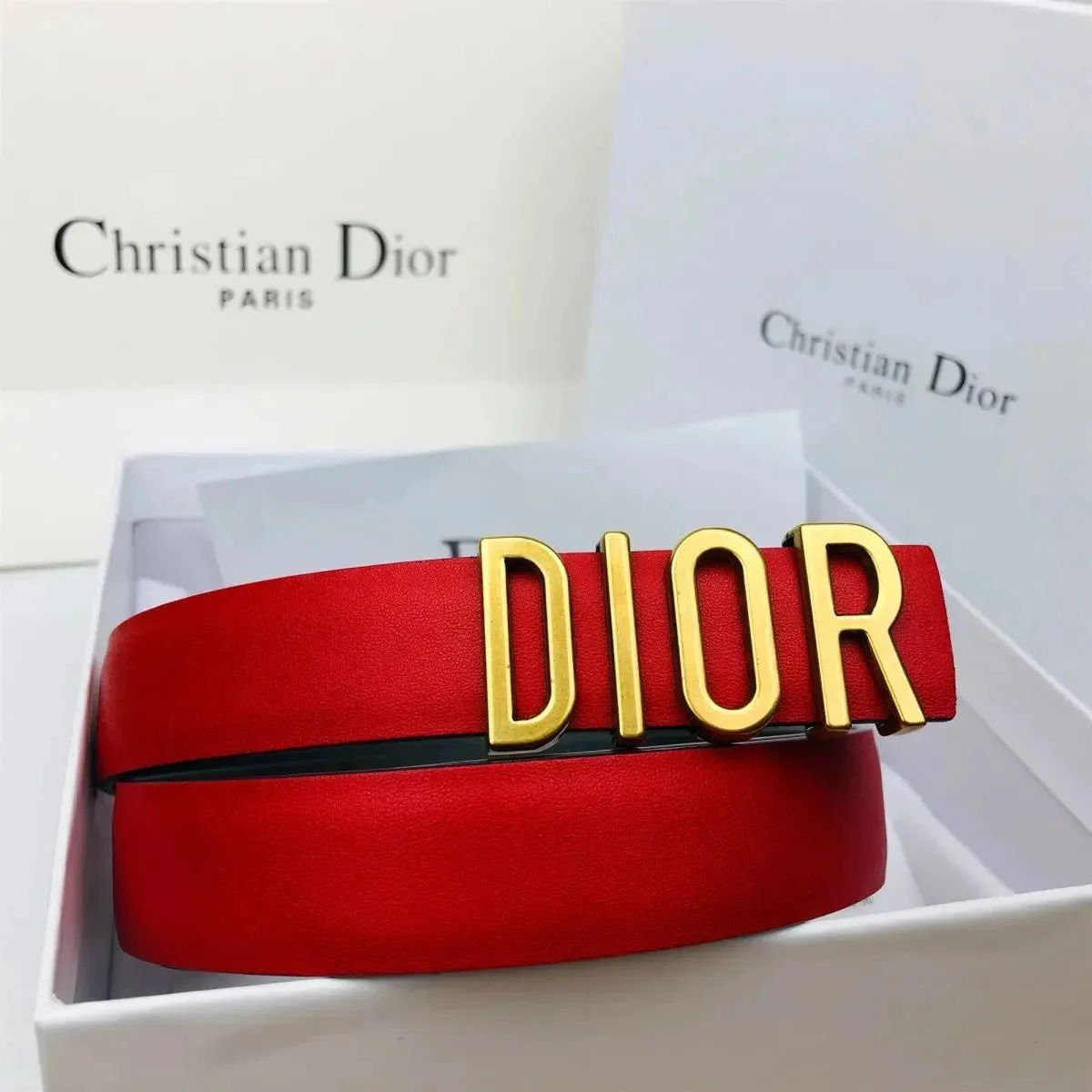Dior Christian Dior Red 'DIOR' Logo Belt Red - 1