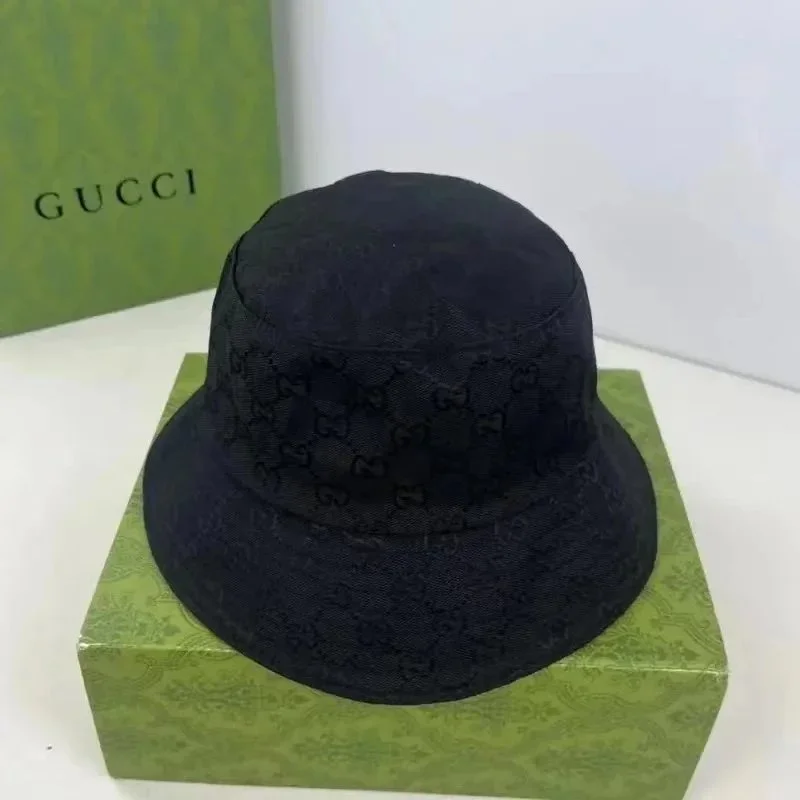 Gucci Gucci GG Monogram Bucket Hat Black Headwear Black - 1