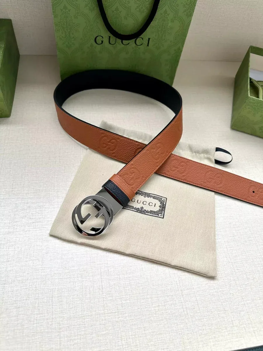 Gucci Gucci GG Belt Brown/Black Leather Belt Brown - 1