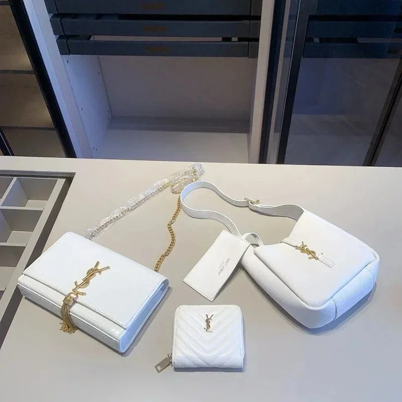 Saint Laurent Saint Laurent Sac de Jour White Leather Handbag Set White - 1