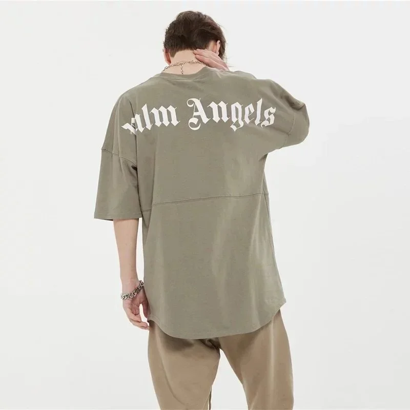 Palm Angels Palm Angels Life is Palm Oversized T-Shirt Olive Multicolor - 1