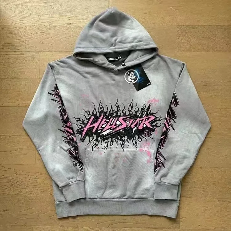 Hellstar Hellstar Grey/Pink Black Graphic Hoodie Grey - 1