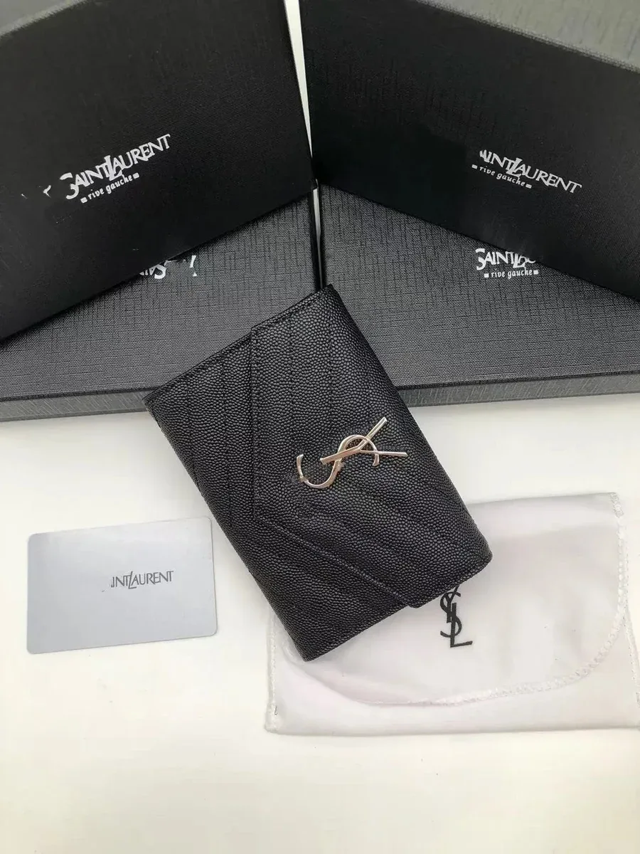 Saint Laurent Saint Laurent Black Grain Leather Monogram Wallet Black - 1