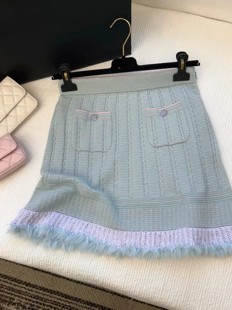 Other Blue Knitted Skirt with Purple Trim Blue - 1