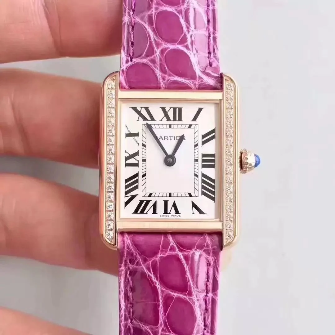 Cartier Cartier Tank Pink Crocodile Strap Watch Pink
