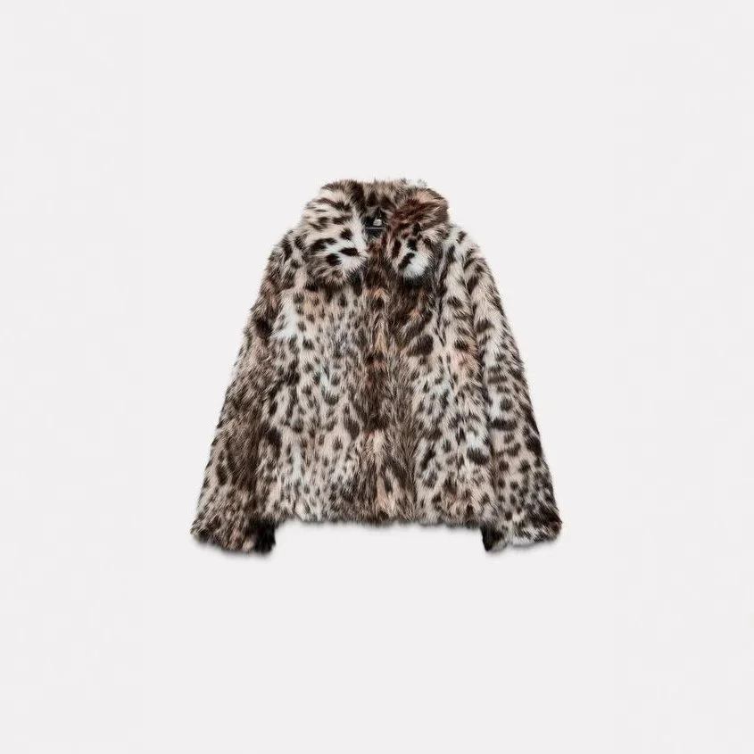 Other Unisex Leopard Print Faux Fur Coat Brown - 1