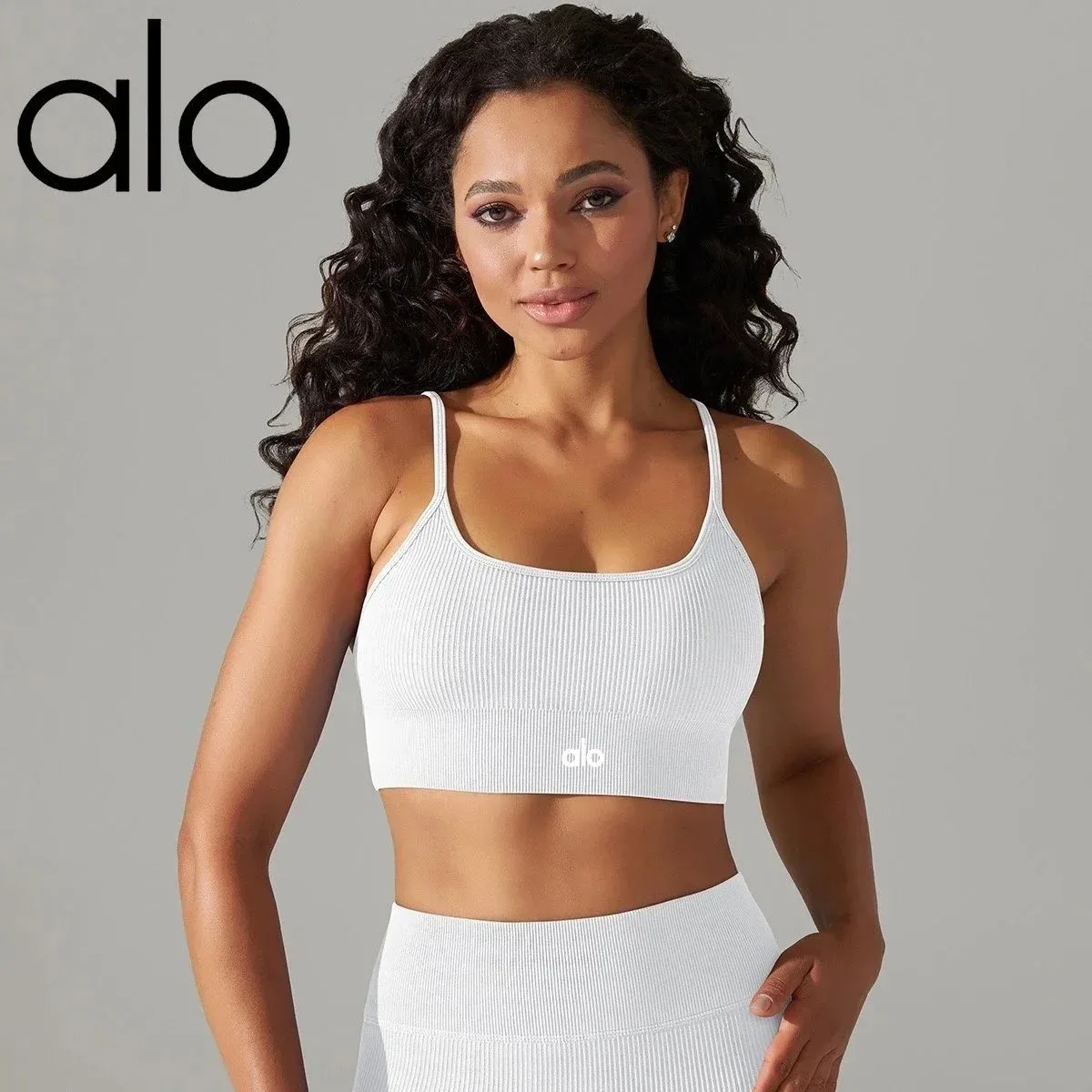 Alo Yoga Alo Ribbed Sports Bra in Milk White White - 1