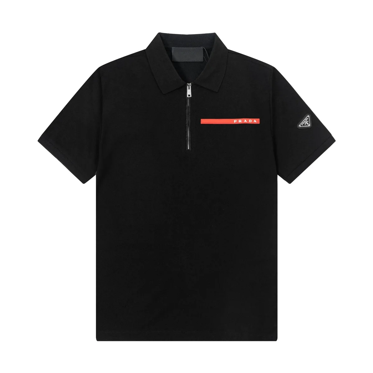 Prada Prada Re-Nylon Black Polo Shirt with Red Stripe Black - 1