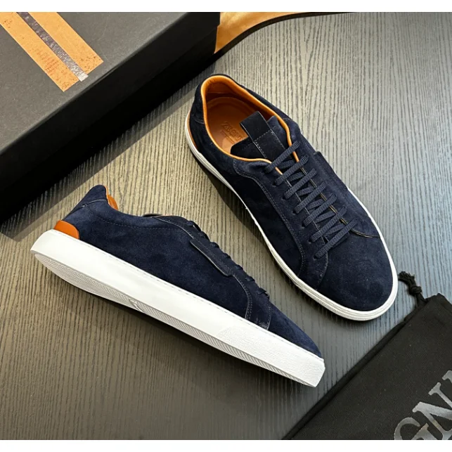 Other Unisex Navy Suede Low-Top Sneakers with Orange Accents Navy - 1