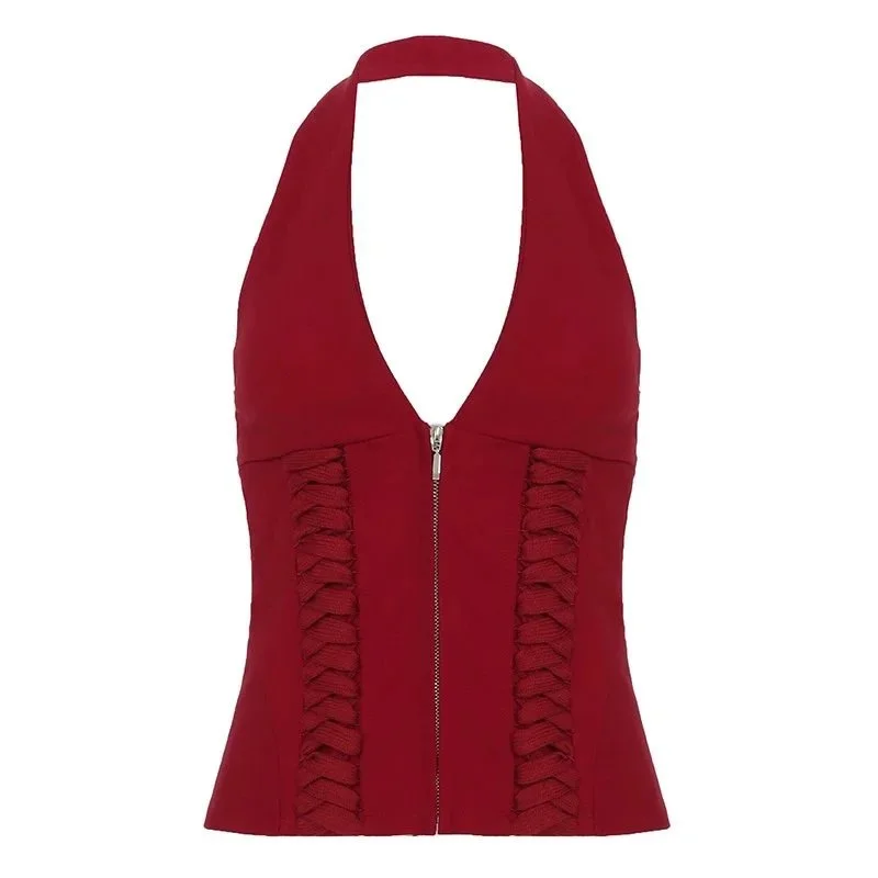 Other Red Halter Top with Zipper Detail Red - 1