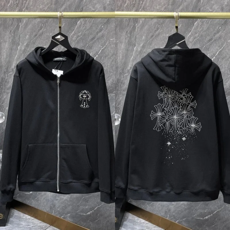 Chrome Hearts Chrome Hearts Cemetery Cross Black/White Zip-Up Hoodie Black