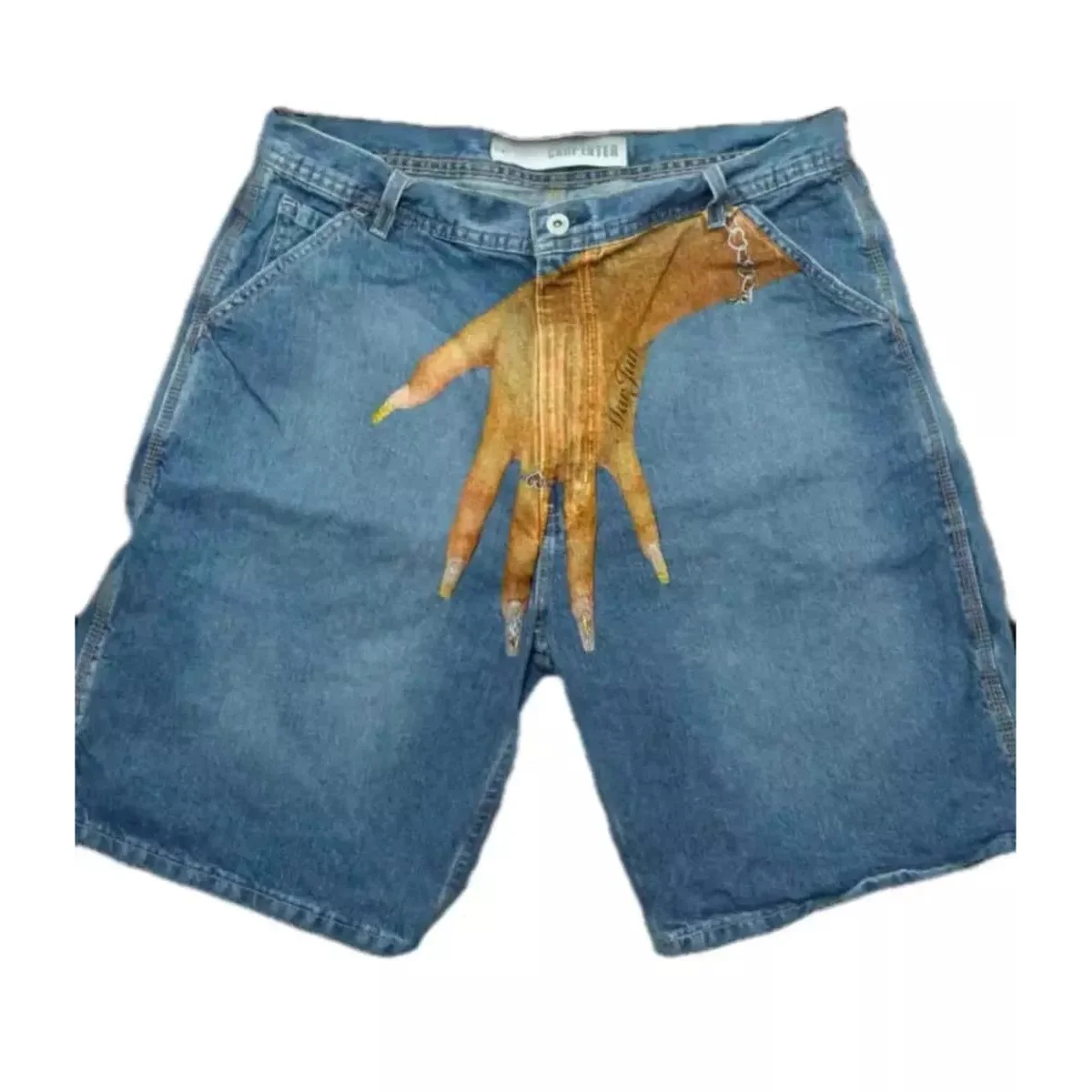 CARPENTER CARPENTER Hand Print Light Blue Denim Shorts Blue - 1