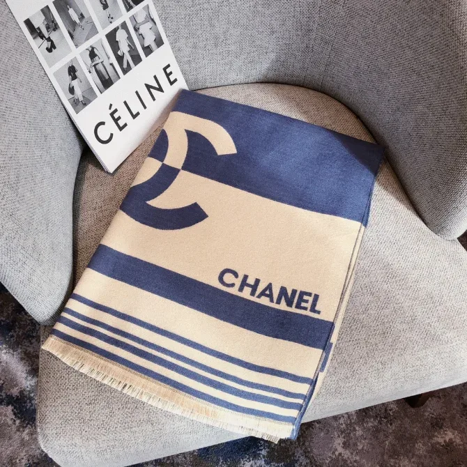 Chanel Navy & Beige Stripe Scarf