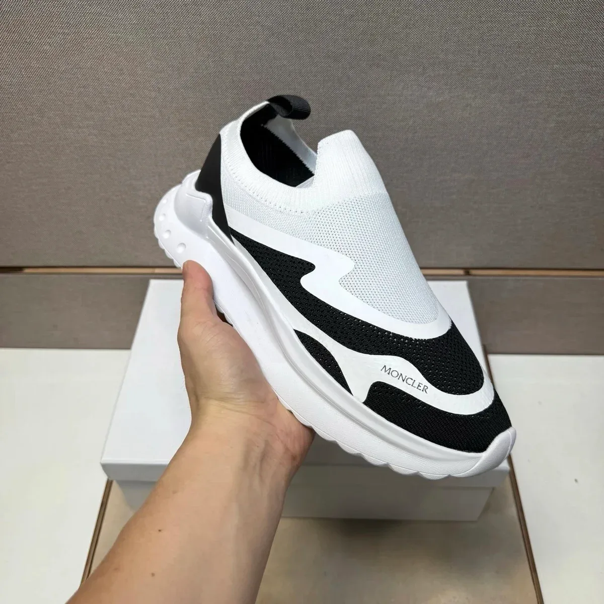 Moncler Moncler Black & White Slip-On Sneakers Black
