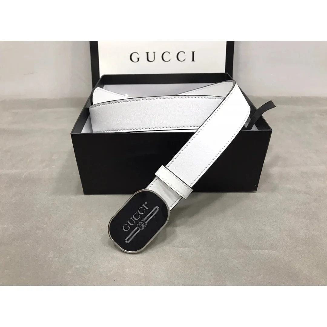 Gucci Gucci White Leather Belt with Black Buckle White - 1