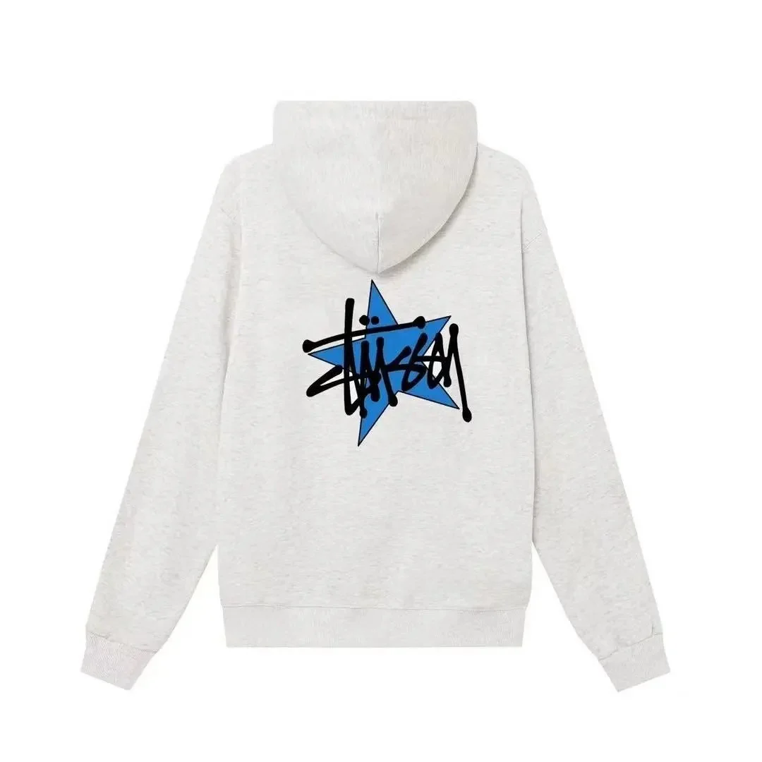 Stussy Stussy Stüssy Hoodie Light Grey with Blue Star Print Grey - 1