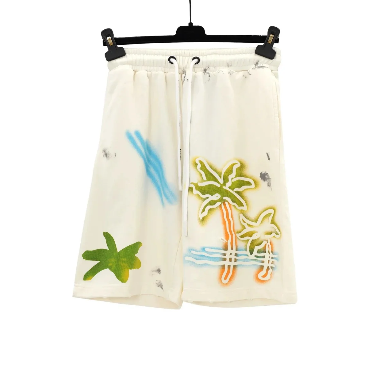 Other Cream Tropical Palm Print Drawstring Shorts Cream - 1