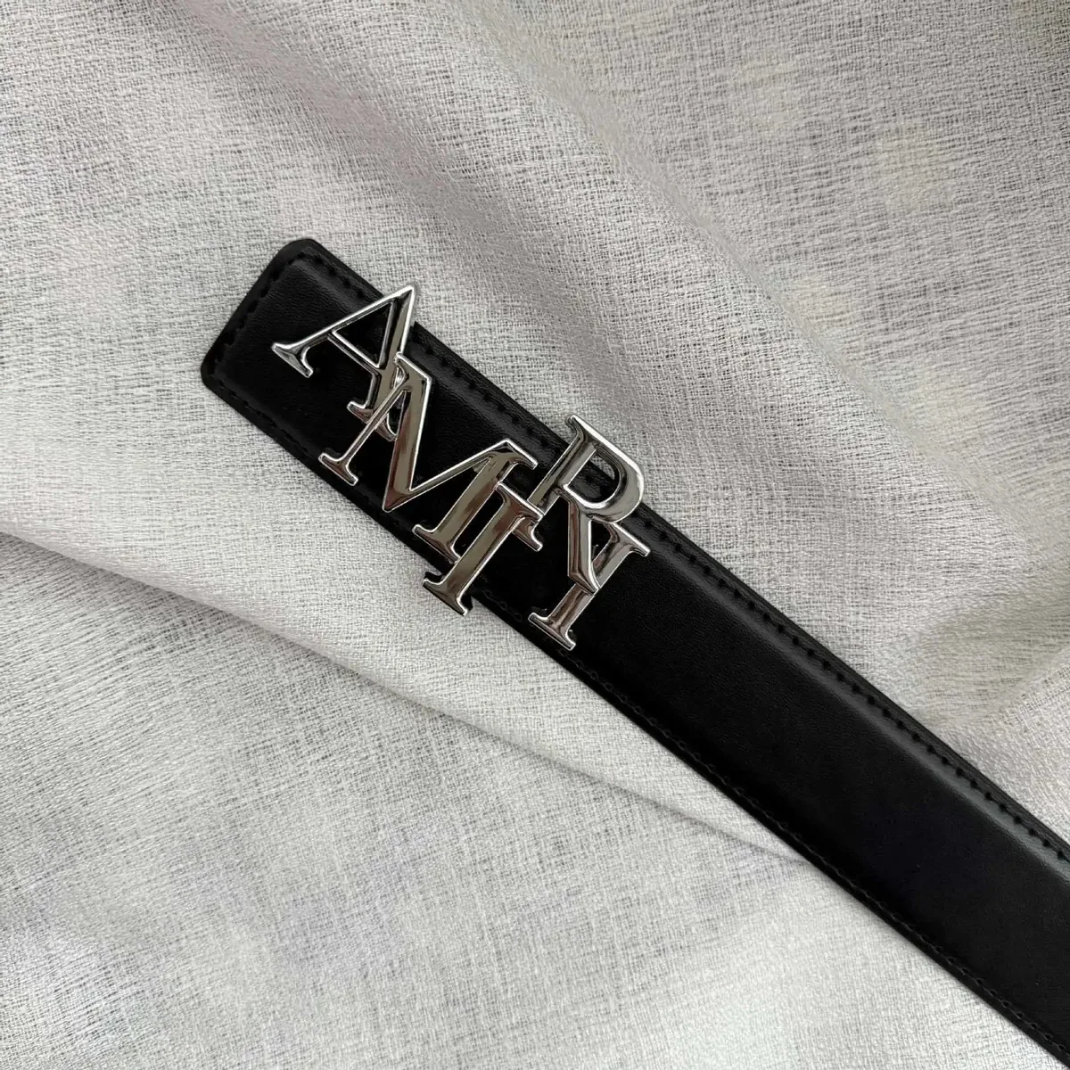Amiri Amiri AMR Logo Belt Silver Buckle Black Black - 1