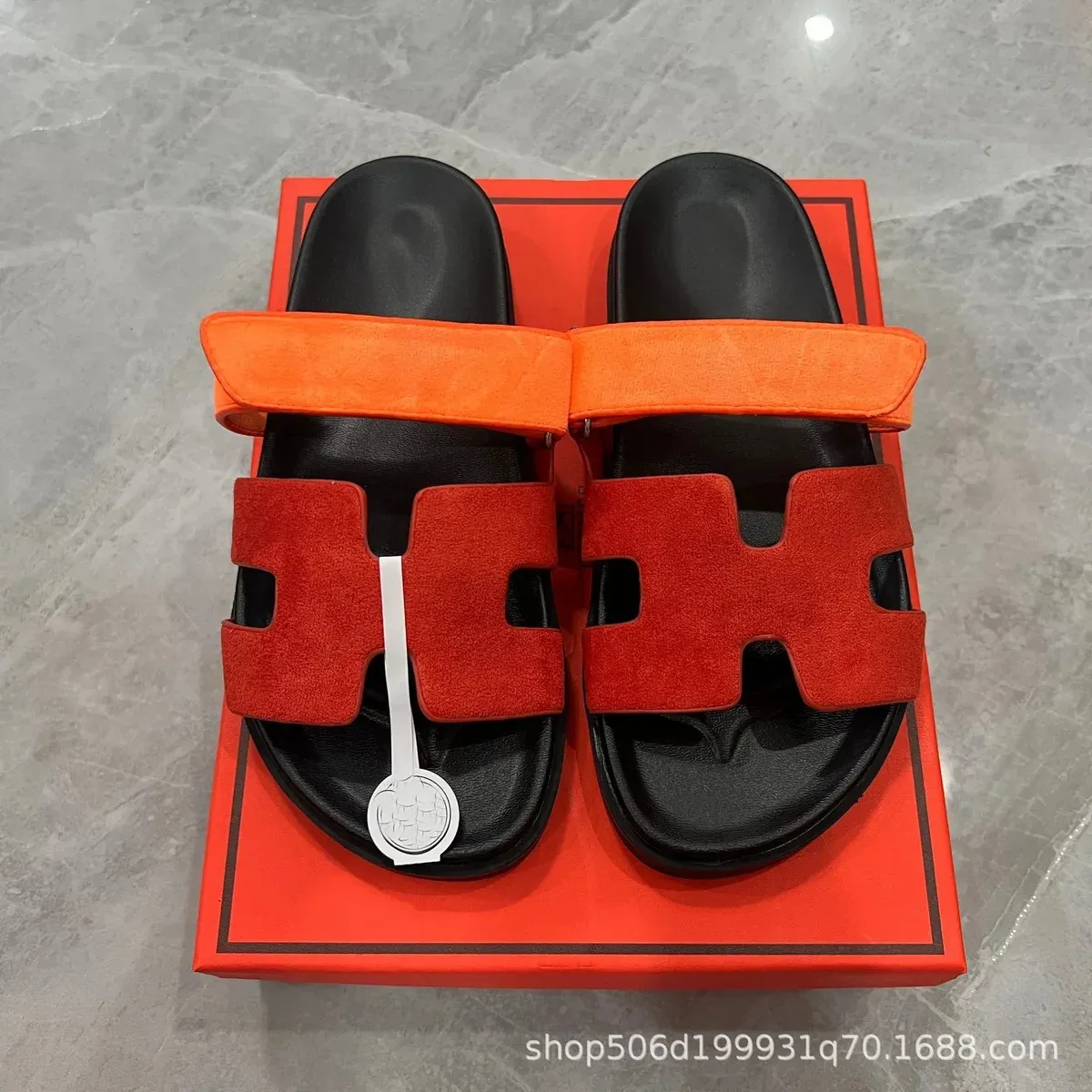 Hermès Hermès Oran Red-Orange Suede Slide Sandals Orange