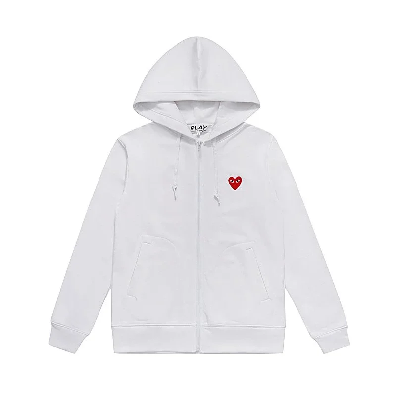 Comme des Garçons Comme des Garçons Play White Red Heart Zip-Up Hoodie White