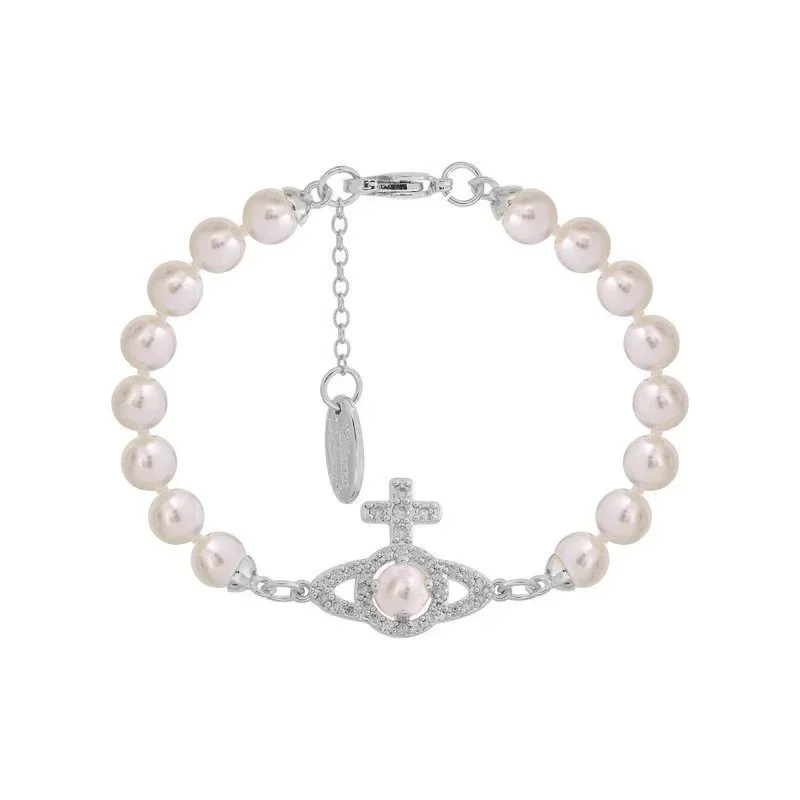 Vivienne Westwood Vivienne Westwood Orb Pearl Cross Bracelet White Jewelry White - 1