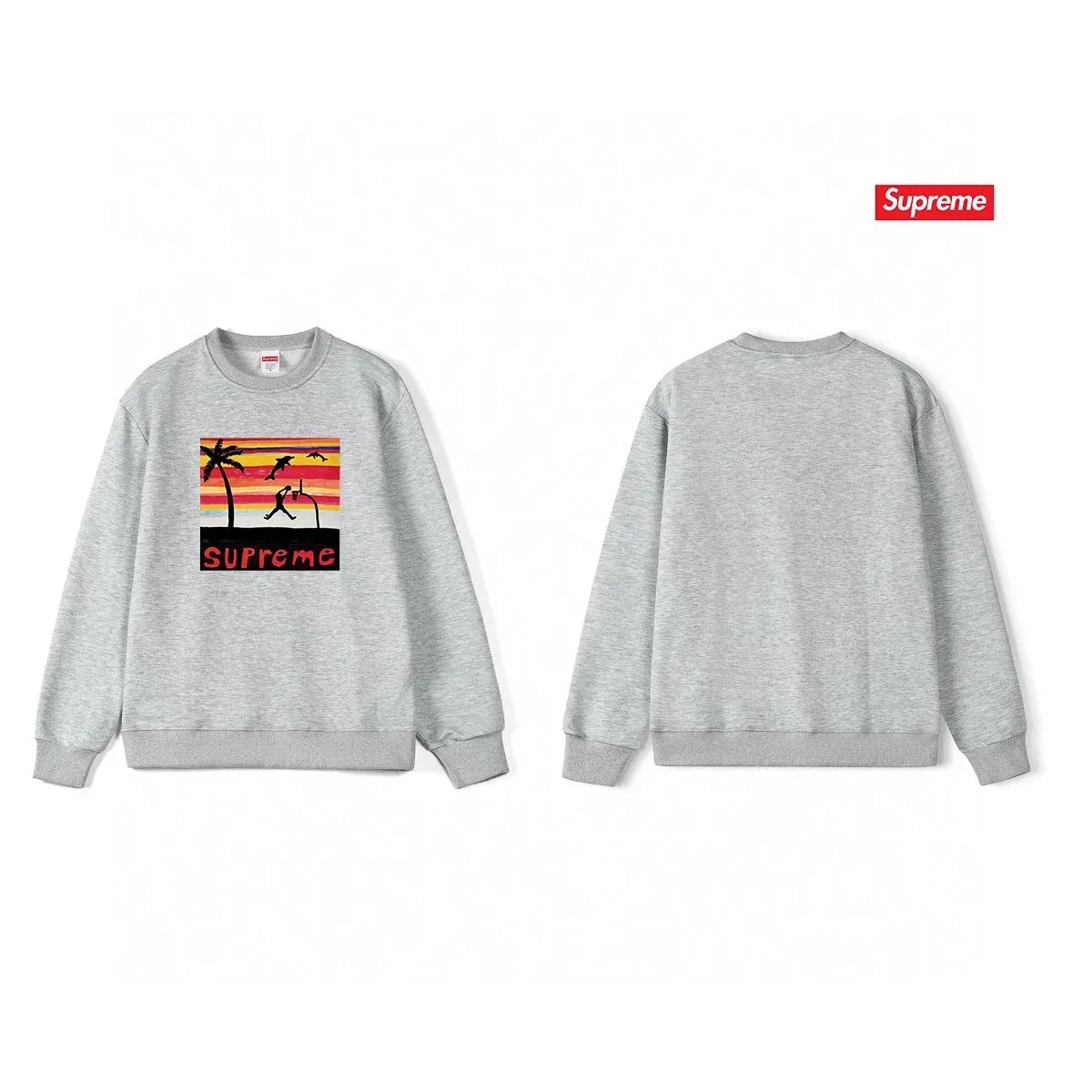 Supreme Supreme Beach Print Crewneck Sweatshirt Grey Grey - 1