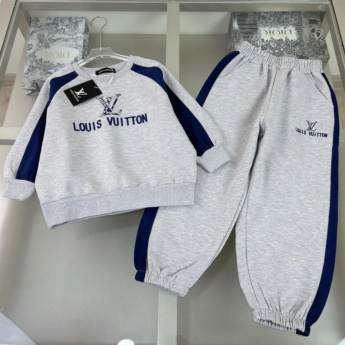 Louis Vuitton Louis Vuitton Heather Grey/Navy Children's Tracksuit Set Grey