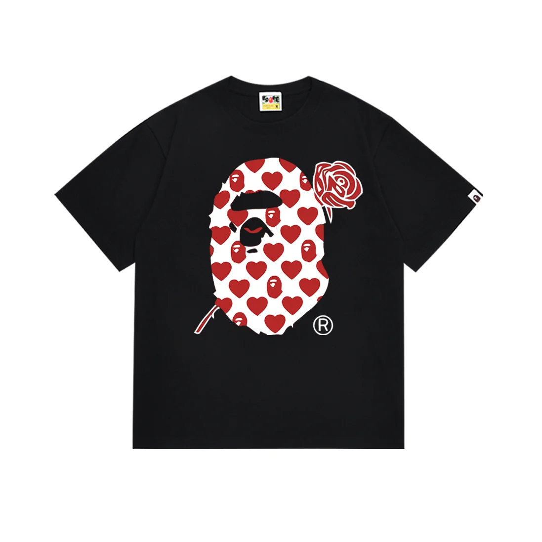 A Bathing Ape BAPE BAPE STA Black with Red Hearts T-Shirt Black - 1