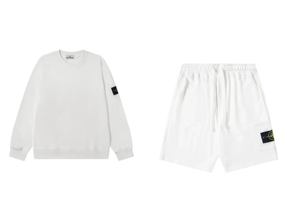 Stone Island Stone Island 68-15 White Sweatshirt & Shorts Set White
