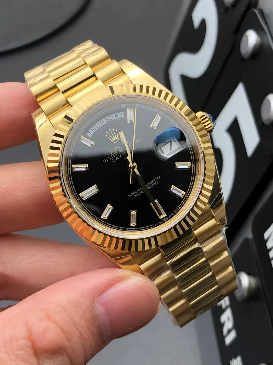 Rolex Rolex Day-Date Gold Black Dial Watch Gold