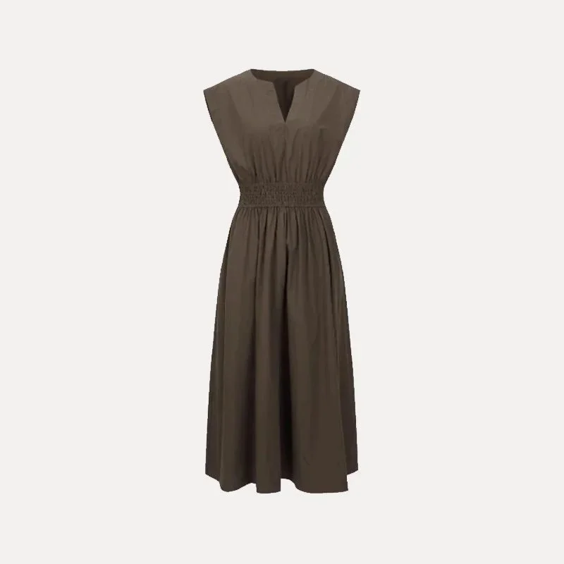 Other Casual Khaki Cotton Midi Dress Brown - 1