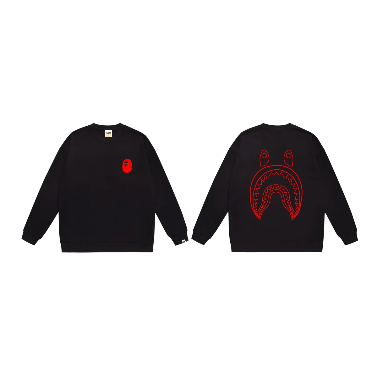 A Bathing Ape A Bathing Ape BAPE STA Black with Red Shark Print Sweatshirt Black - 1