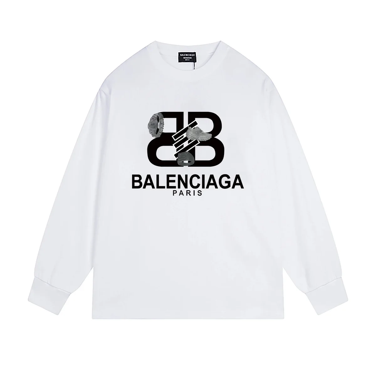 Balenciaga Balenciaga White BB Logo Long Sleeve T-Shirt White - 1