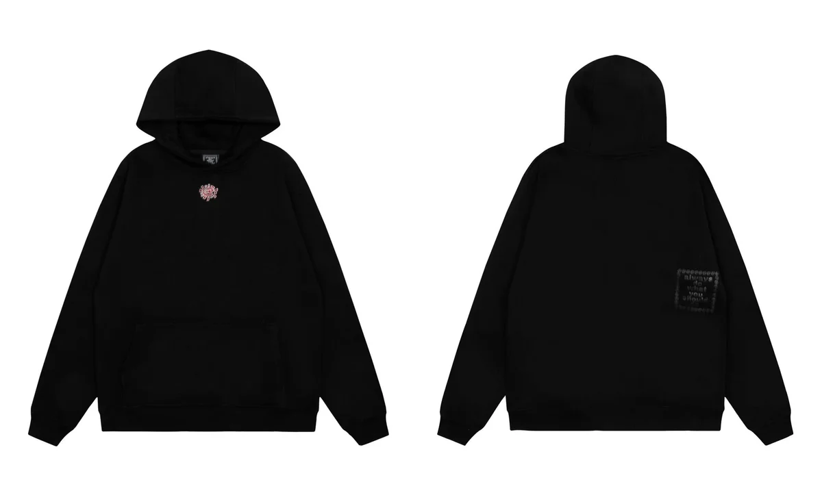 Other Black Hoodie with Embroidered Rose and Text Patch Black - 1